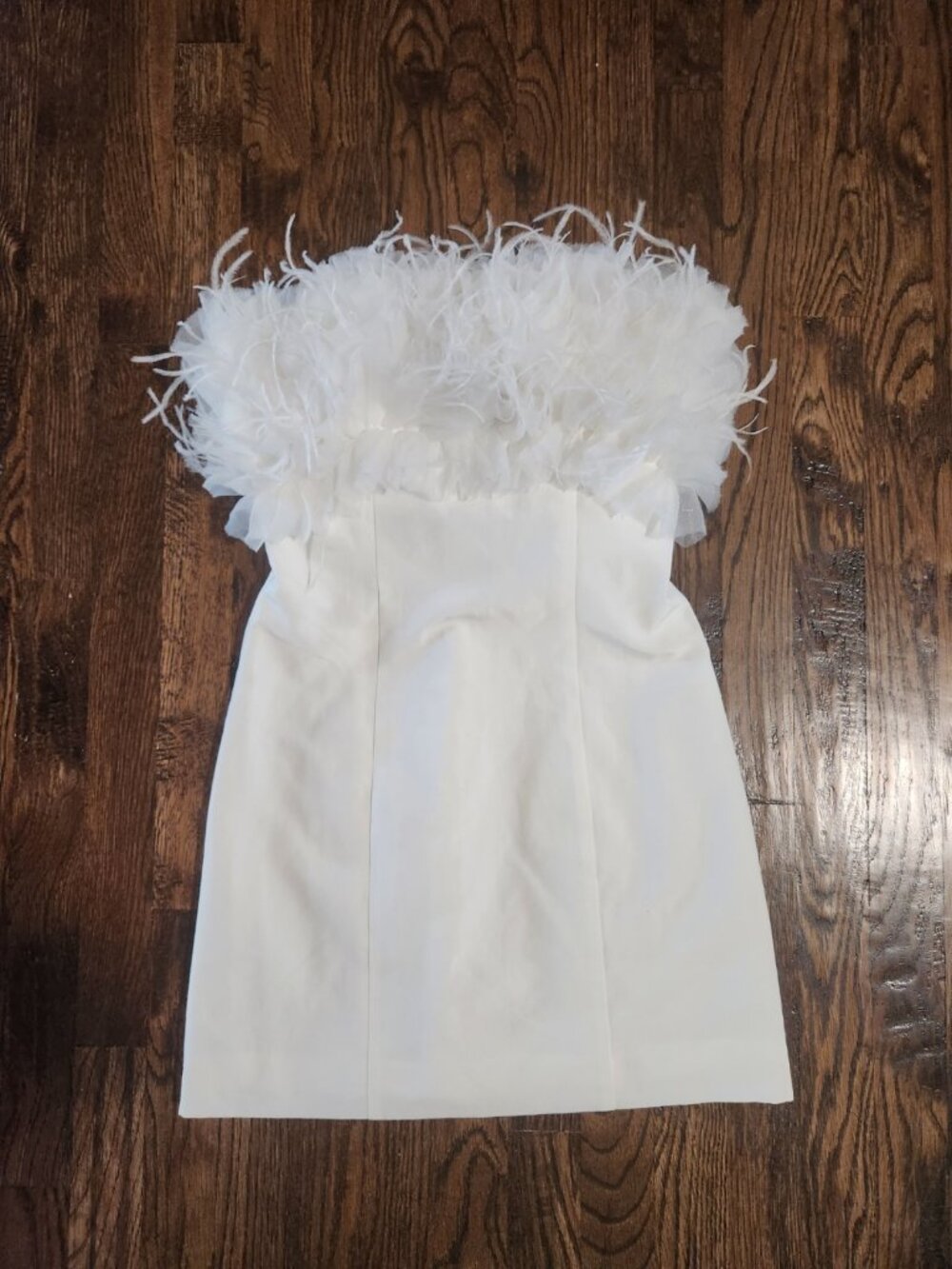 STAUD Sample Sale Strapless Feather White Mini Dress size 4